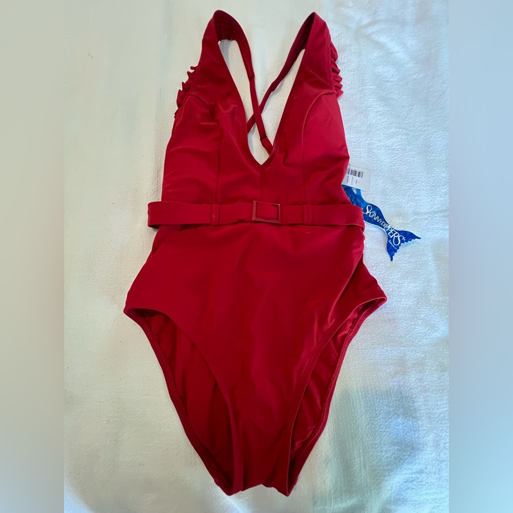 Skinny Dippers Cinch Red Belted One Piece Swimsuit NWT 2443